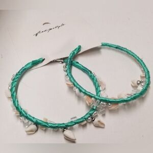 Free People Nostalgia Hoops Earrings Teal with Shell Detail